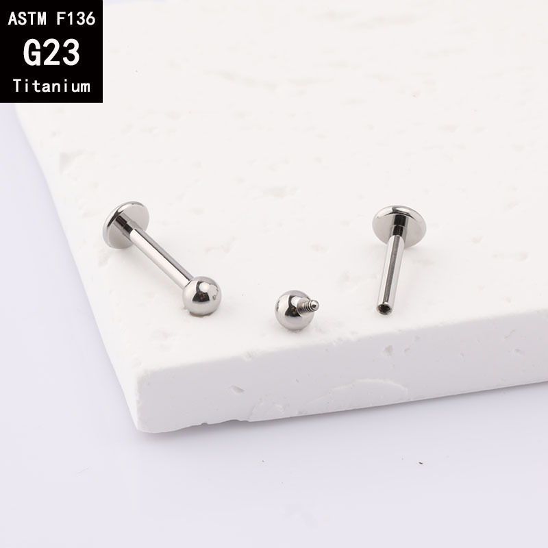 G23 Titanium Internally Threaded Lip Stud Labret Flat Base Piercing Jewelry 1.2mm x 16mm detail image 3