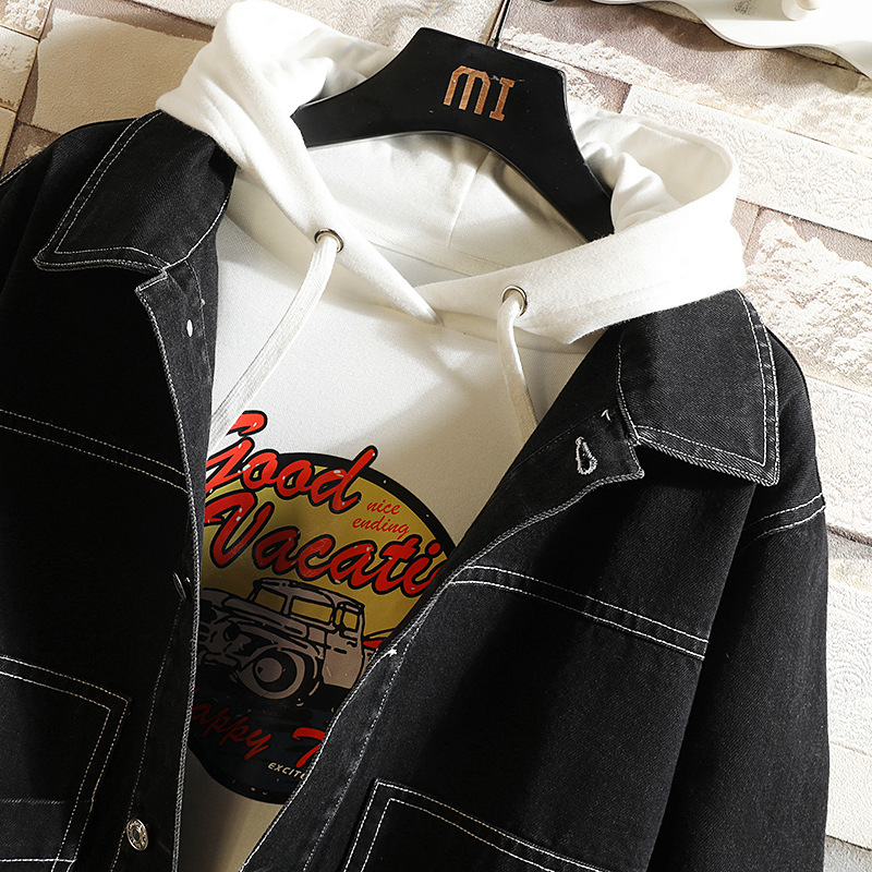 Men's clothing large size men's lapel denim jacket fat man denim clothes solid color coat_voghion.com