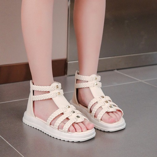 Summer Slip-on PU Open-toe Zipper Rubber Children's Fashion Sandals