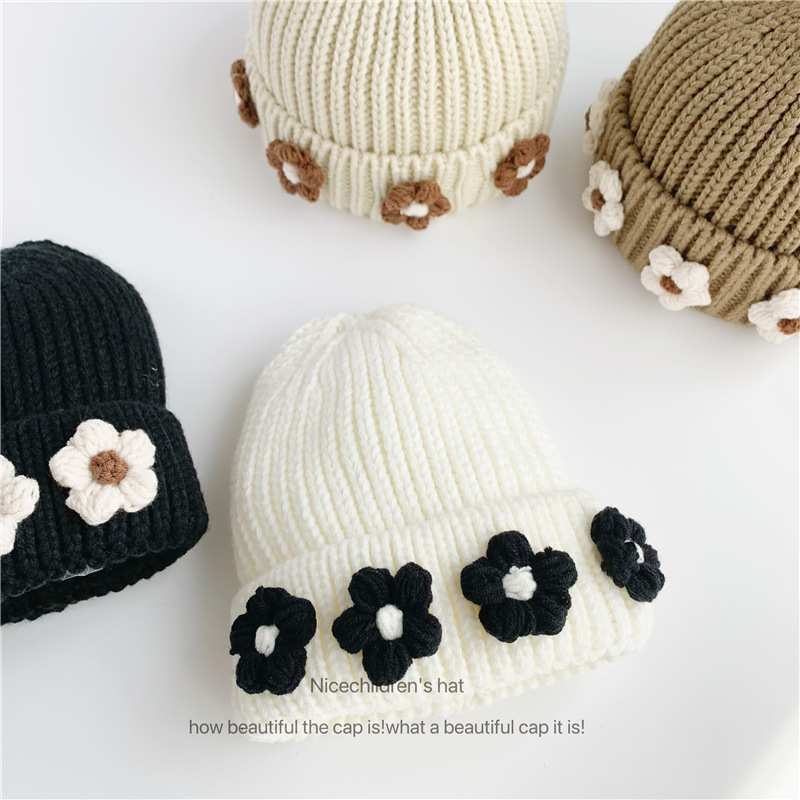 Unisex Flower knitted hat ins style women's fall everything autumn winter parent-child warm woolen hat_voghion.com