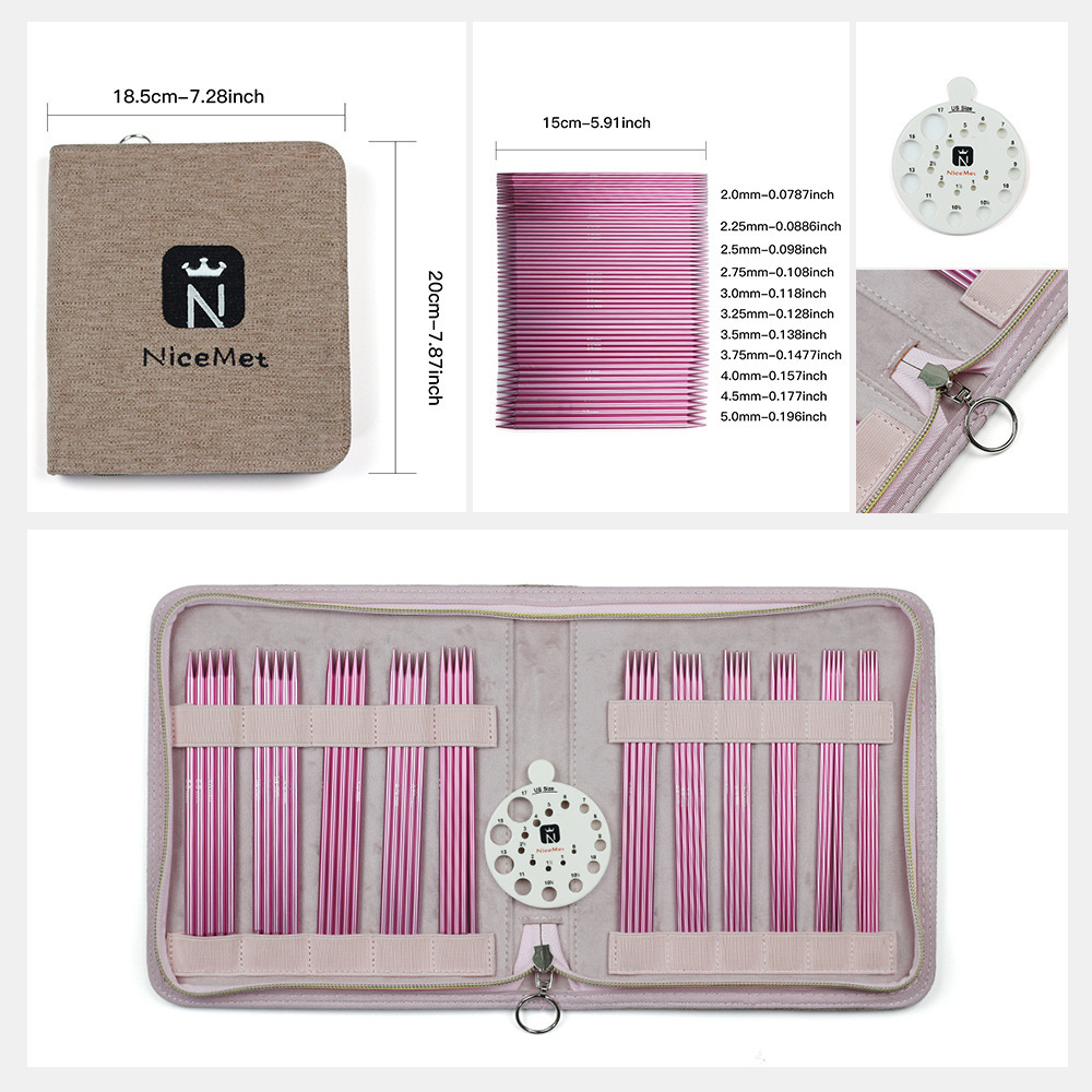 Agujas de suéter de doble punta transfronterizas de alúmina rosa aguja corta un conjunto de 11 aguja 15 cm de largo 75 conjuntos