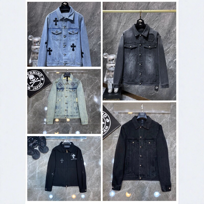 2026 Spring New Ch Chrome Hearts Distressed Jacquard Heavy Embroidery Cross Patchwork Leather Denim Jacket 2026 Spring New Ch Chrome Hearts Distressed Jacquard Heavy Embroidery Cross Patchwork Leather Denim Jacket