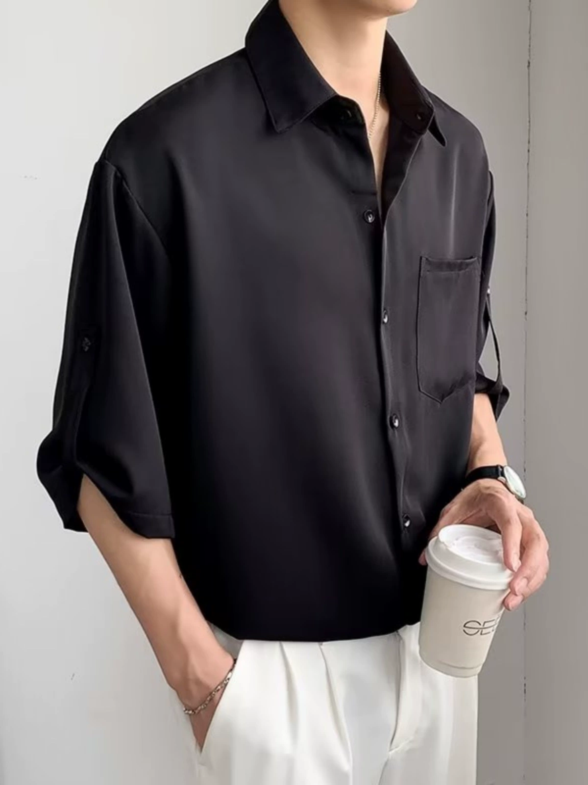 Шелковая oversize-рубашка, тонкая дышащая ткань, сексуальная свободная посадка (//хаки), размер M–3XL
