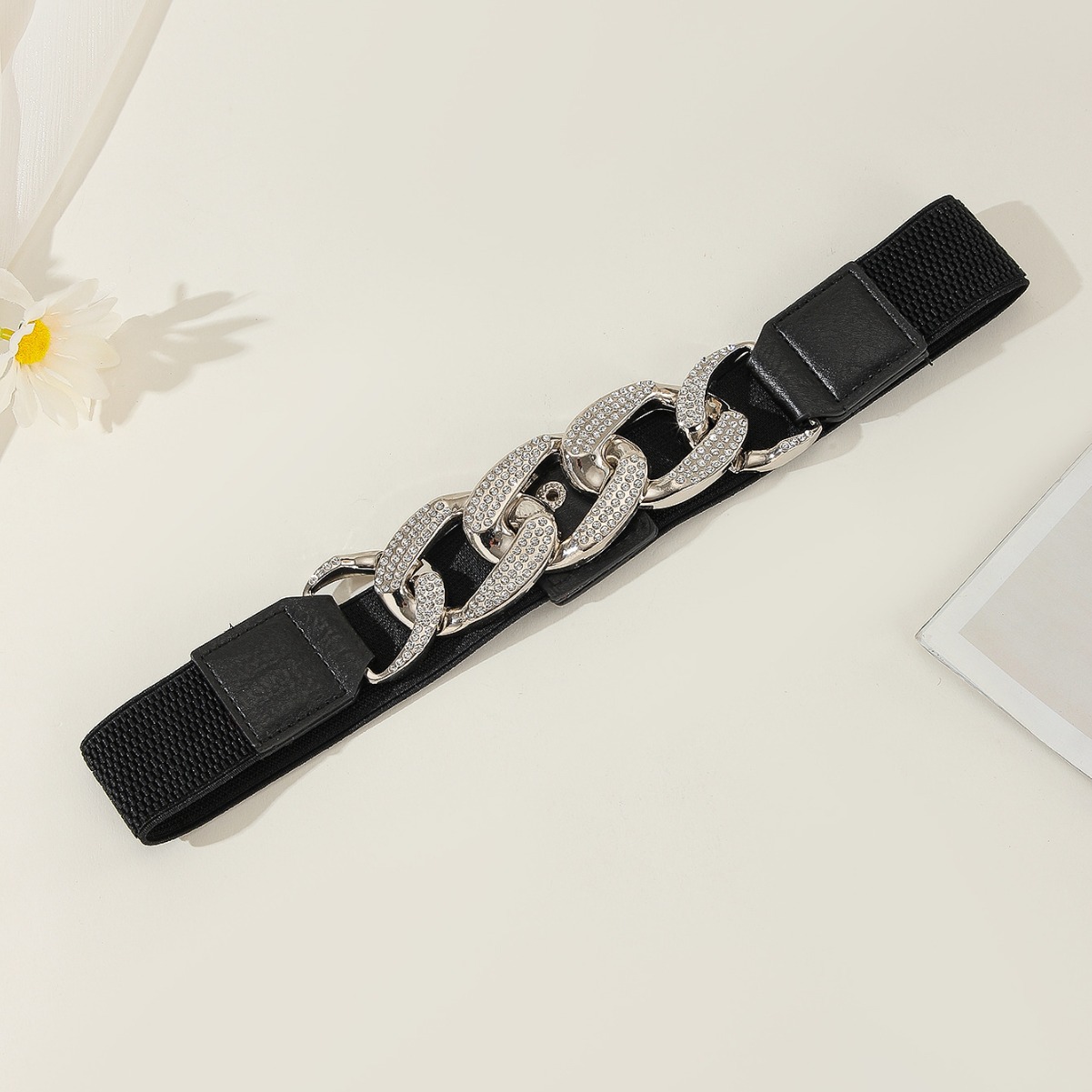 Cinturón Elástico Ancho con Pedrería de Cuero Sintético Decorativo para Vestidos y Abrigos