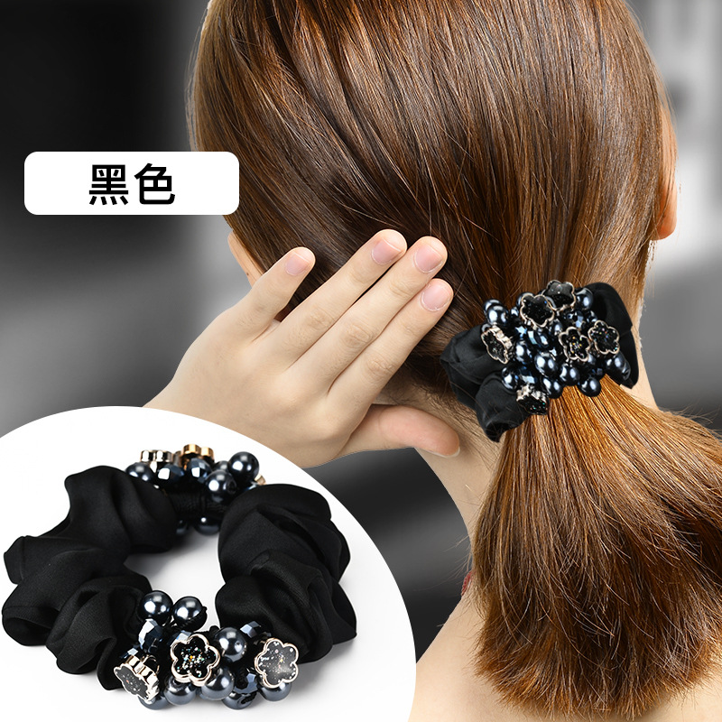 Nuevo estilo banda de goma de cristal perla diadema pulsera de las mujeres grasa salchicha banda de pelo temperamento simple corbata de pelo grande Mori cuerda de pelo de las mujeres