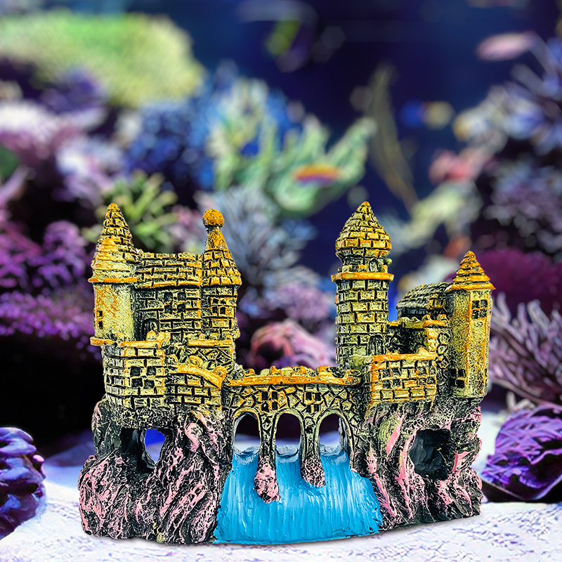 Tanque de peces decoración acuario paisaje decoración diseño casa escape casa estilo europeo Castillo Antiguo Real pequeño castillo