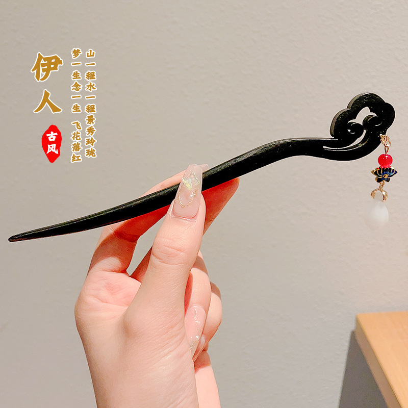 Pinzas de cabello de madera para mujeres nuevos pinzas de estilo chino de alto nivel diarios vestido de caballo de viaje antiguo sándalo bandeja de cabello pinzas de cabello tocado