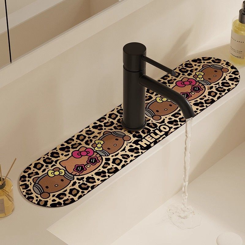 Leopard print Hello Kitty kitchen faucet drain mat, bathroom sink absorbent mat, diatomaceous earth quick-dry wipeable mat Leopard print Hello Kitty kitchen faucet drain mat, bathroom sink absorbent mat, diatomaceous earth quick-dry wipeable mat