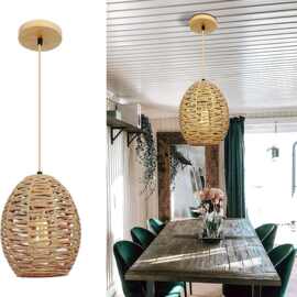 吊灯复古风美式麻绳灯罩餐厅灯吧台灯亚马逊灯具热销北美站大吊灯