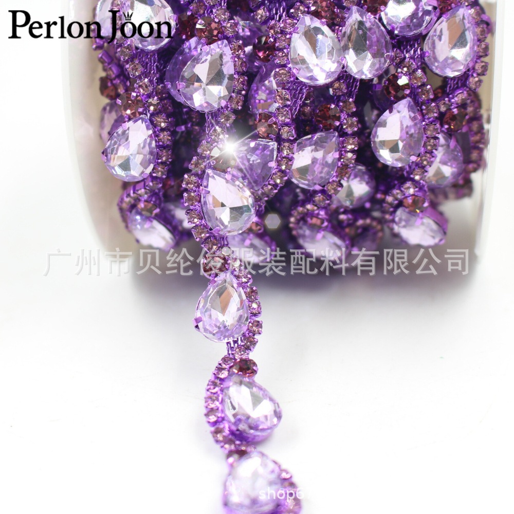 ML231 de alta calidad multicolor súper flash forma de gota de agua forma de gota de agua cadena accesorios de ropa de bricolaje borde