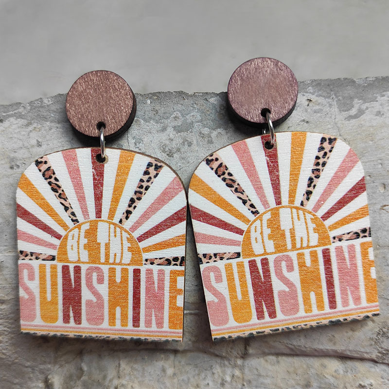 1 Pair Fashion Sunflower Letter Wood Patchwork Women's Drop Earrings display picture 4