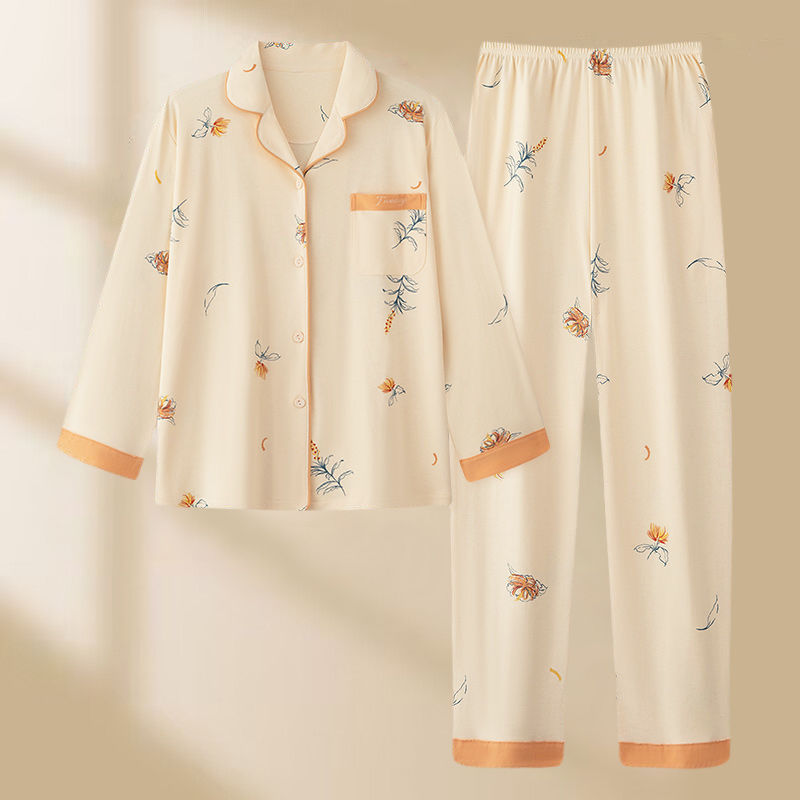 Algodón madres de mediana edad pijamas mujeres 2024 primavera y otoño nuevo cardigan de manga larga dibujos animados ropa de casa grande set