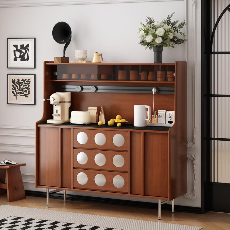 French Retro Sideboard Wall-Mounted Integrated Storage Cabinet Living Room Wine Cabinet Antique Tea Cabinet Solid Wood Coffee Cabinet