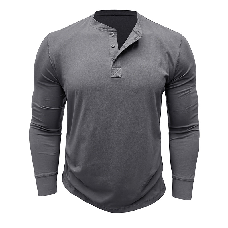 Amazon transfronterizo de los hombres Camiseta de manga larga de algodón de comercio exterior camisa de fondo de los hombres europeos y americanos Henley forro superior