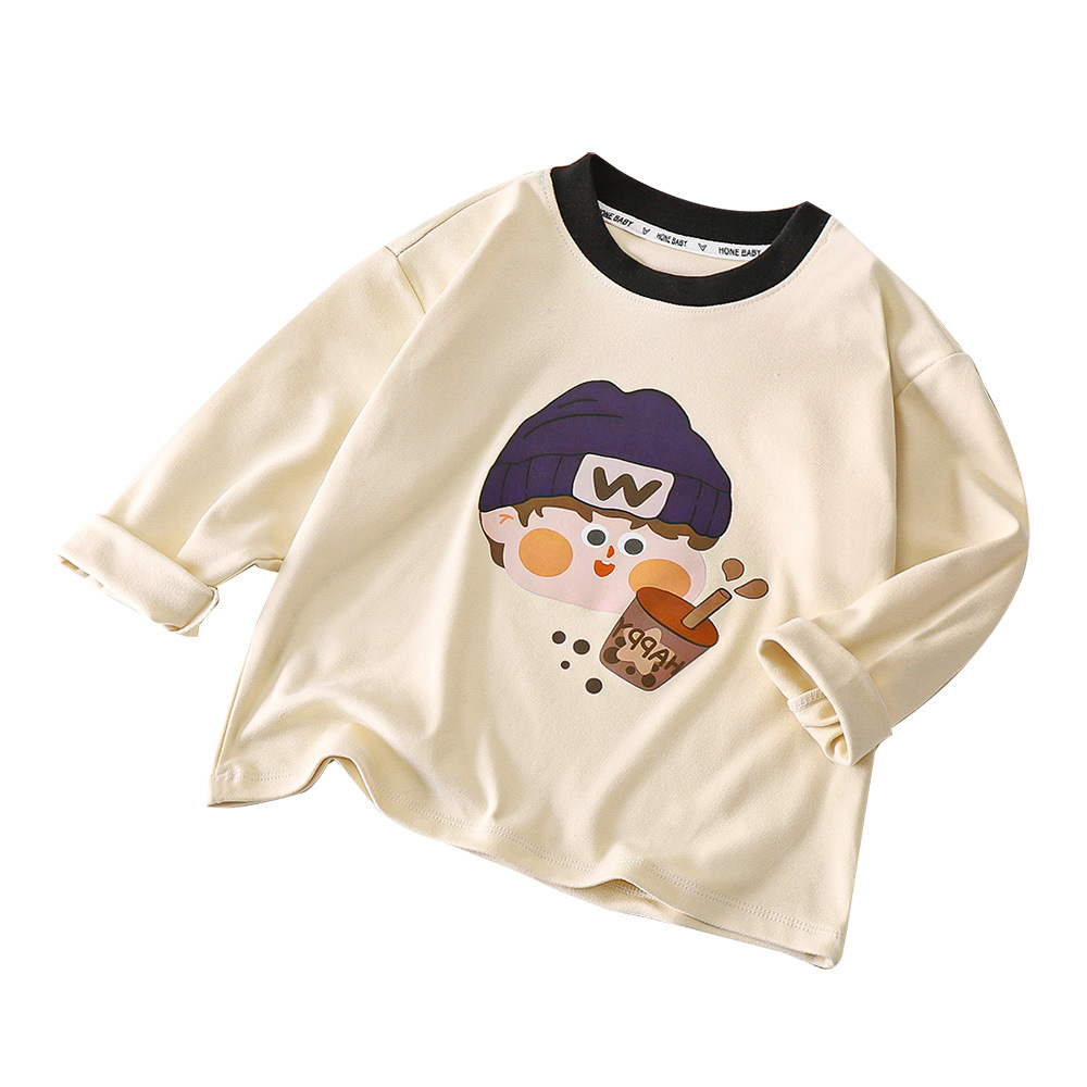 어린이 가을 긴팔 티셔츠 남자  의 서양식 루즈 티셔츠 탑 걸스 캐주얼 라운드 넥 가을베이스 셔츠