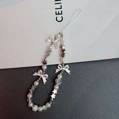 三朵蝴蝶結珍珠手機掛鏈百搭包包相機鑰匙扣粉絲禮物掛飾掛繩少女