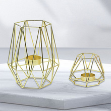 厂家批发 北欧蜡烛杯 创意家用金色铁艺烛台民宿装饰餐桌几何摆件