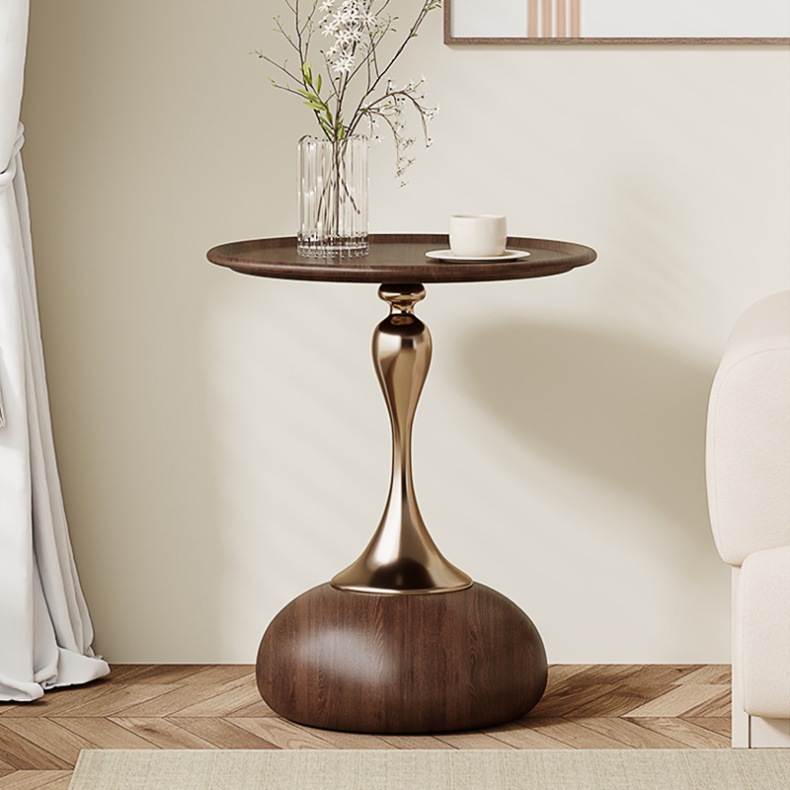 Comodino moderno minimalista piccolo con tavolino da caffè color noce per camera da letto e balcone_voghion.com