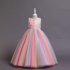 女童夏裝2022新款外貿兒童禮服裙公主裙蕾絲裙婚紗裙蓬蓬裙禮服裙