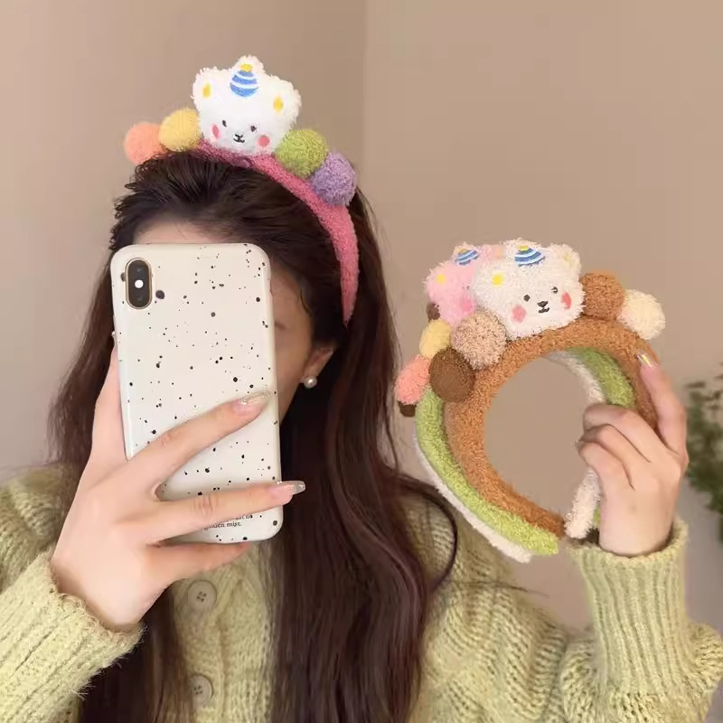 Lavar la cara de la banda de cabello para mujeres nuevas tarjetas de cabello rojas dulces en línea con máscaras antideslizantes de peluche para niños adorables adornos de cabello de dibujos animados