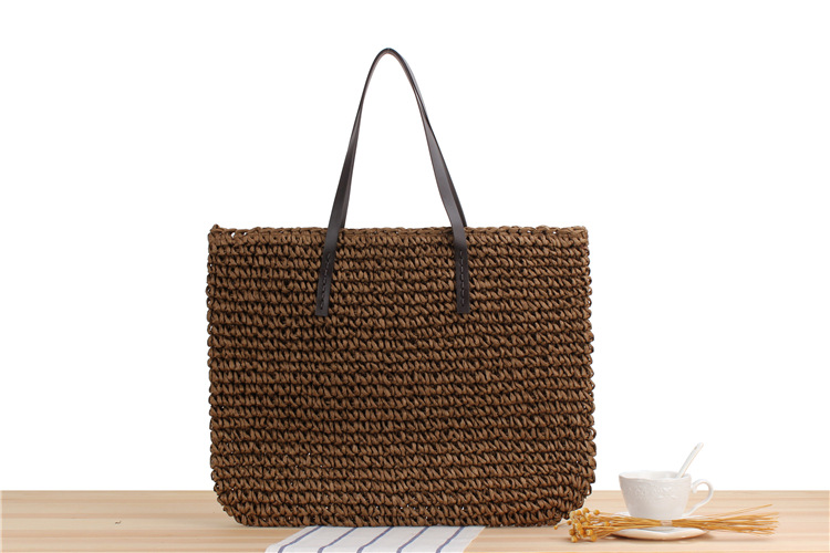 New Large-capacity Solid Color Shoulder Hand-woven Straw Bag 48*36cm display picture 2