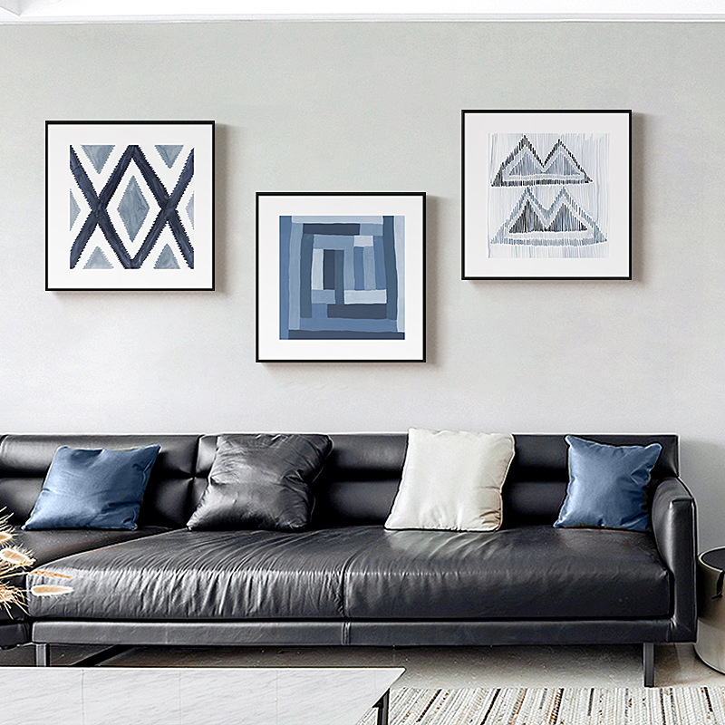 现代简约客厅装饰画蓝色地中海风挂画抽象几何喷绘厂家批发壁画