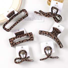 甜酷风豹纹抓夹高级感单个卡装吊牌发夹简约咖色发卡后脑勺鲨鱼夹