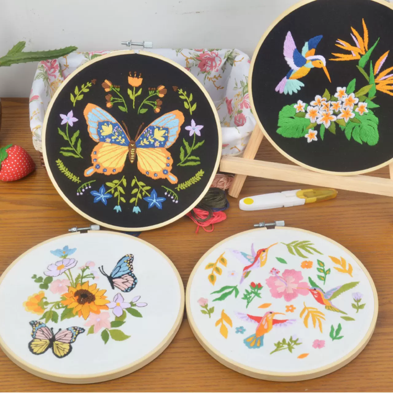 亚马逊跨境新品diy小鸟入门初学布艺刺绣材料包家居装饰摆件