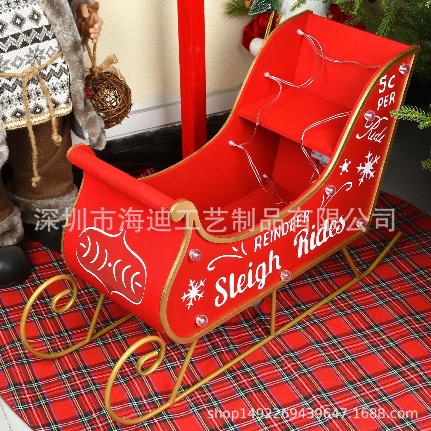 Navidad decoración de madera caja de correo de hierro forjado caja de correo trineo con decoración de luces bar café decoración de puerta de la tienda