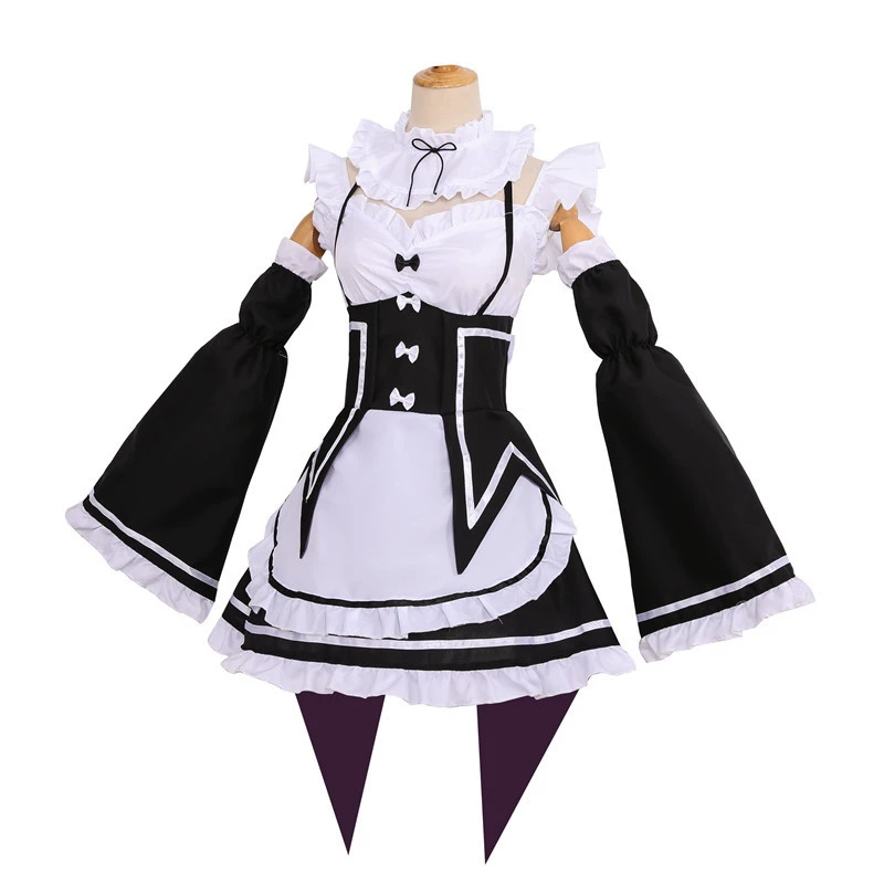 Косплей‑костюм горничной Rem Ram, женское платье с ободком и аксессуарами, S–XL