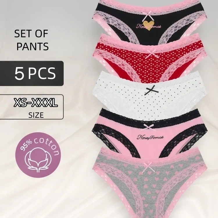 Cross-Border Export Sexy Lace Printed High-Elastic Pure Cotton Low-Waist Triangle Women's Underwear Soft and Comfortable European and American Sizes