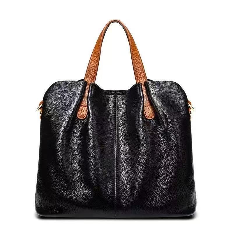 Cross-Border High-End Large-Capacity Tote Bag, Contrasting Color Soft Leather Women's Bag, Niche Crossbody Handbag, Fashionable Shoulder Bag