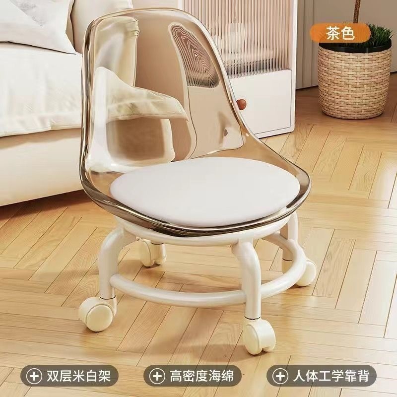 亚克力透明带万向轮不锈钢小凳子静音家用小椅子滑轮矮凳美缝地凳|undefined