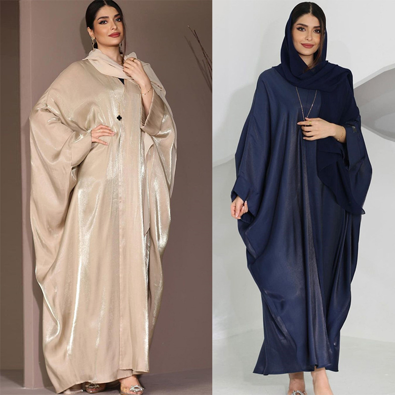 ST017 Modest New Shiny Fabric Fashion Coat Long Cardigan Casual Coat Fashionable European and American Women's Clothing