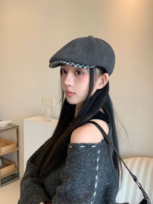 韩版格子檐时尚反戴前进帽秋冬新款鸭舌帽子女百搭气质潮流贝雷帽|undefined