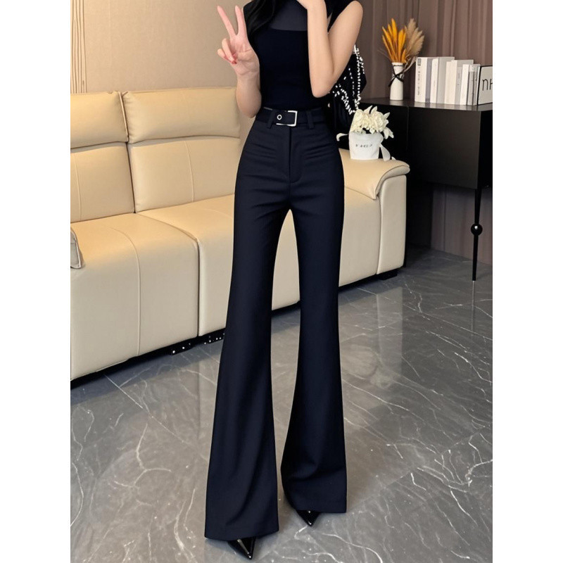 H2V灰色西装喇叭裤女2025年夏季新款高腰显瘦简约休闲裤子垂感拖|undefined