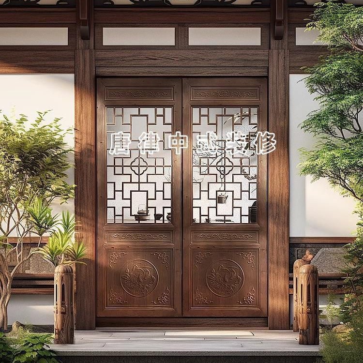唐律门窗实木花格东阳木雕雕刻餐饮餐馆茶室木门镂空雕花新中式