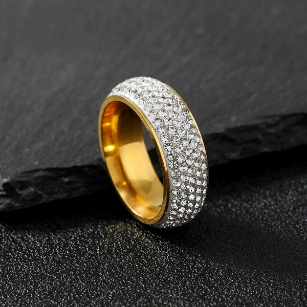 Cross-border supply of titanium steel ring women's niche high-grade five-row clay full diamond ring stainless steel jewelry manufacturers wholesale