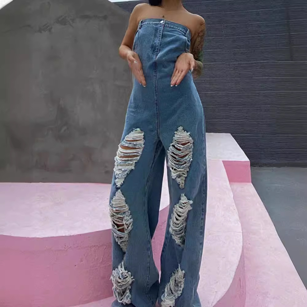 2022 nueva llegada AliExpress Amazon europeo y americano sexy moda arrancó fuera de hombro mono
