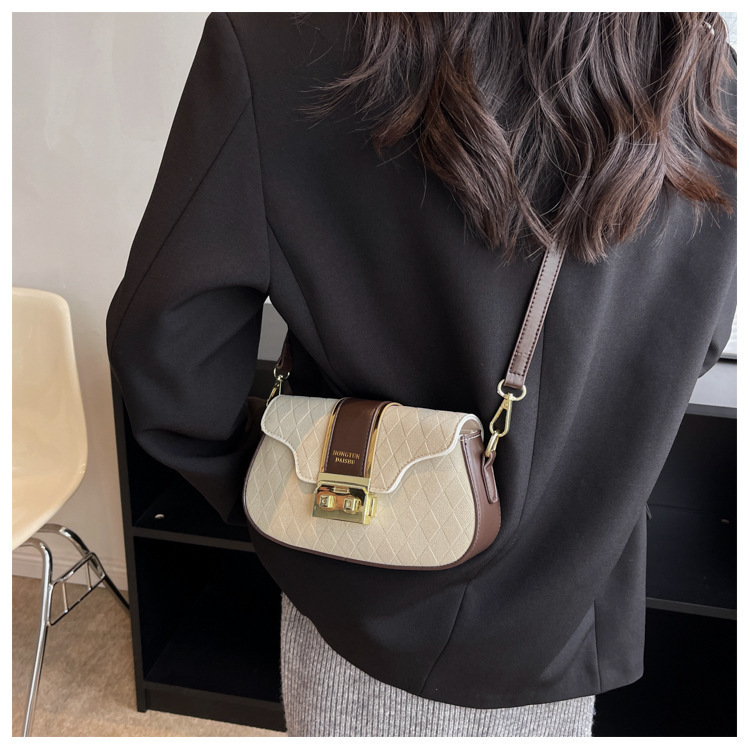 Women's Medium All Seasons Pu Leather Color Block Streetwear Oval Lock Clasp Shoulder Bag display picture 1