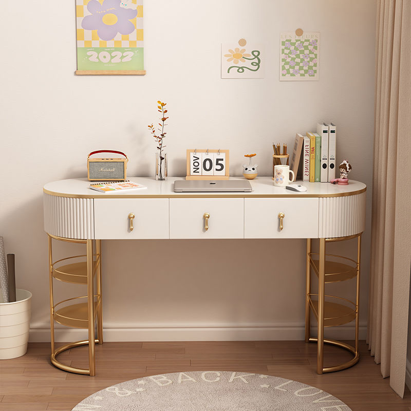 Light Luxury Desk, Simple Modern Bedroom, Gray and White Laptop Writing Desk, Nordic Style Small Apartment Glass Computer Desk