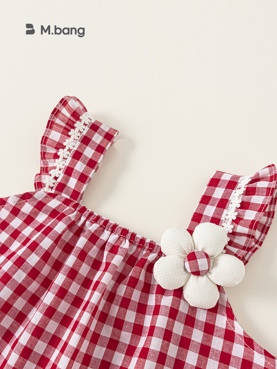 Youbao ropa para niños estilo de vacaciones estilo verano top para niñas camisa de bebé a cuadros roja estilo delgado cabestrillo para niñas ropa de bebé