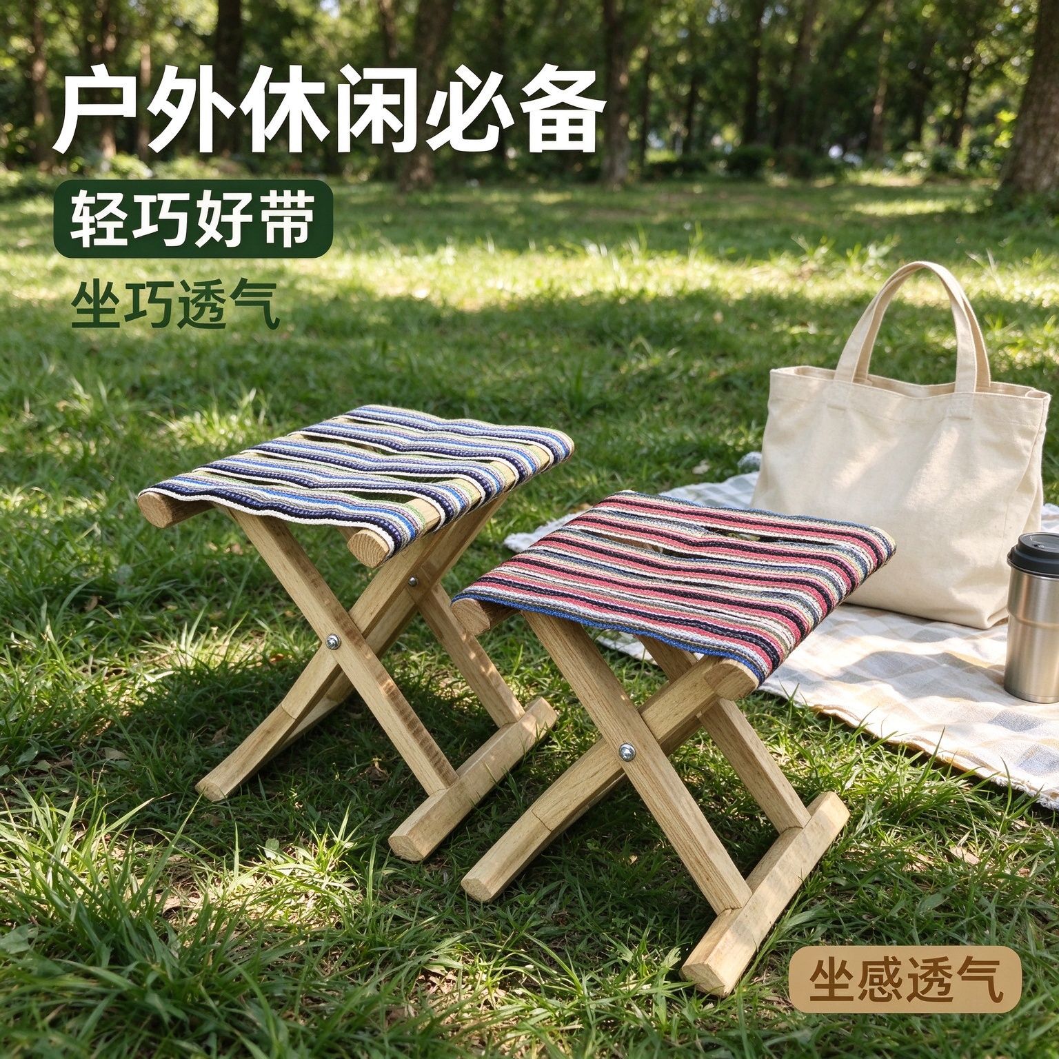 Customized Folding Stool Made of Acacia Wood, Suitable for Home and Outdoor Use, Easy to Carry, Ideal for Fishing Gear Stores and Military Training, Lightweight