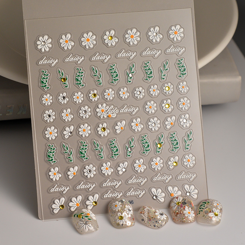 Three-dimensional diamond daisy nail stickers fresh beautiful flower nail stickers DIY crystal diamond decals jewelry decoration