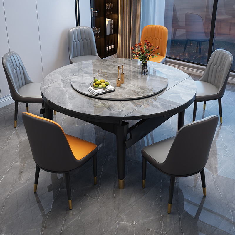 Mesa de Comedor Redonda Extensible de Tablero de Roca, Plegable y Ajustable, para Comedor image 4