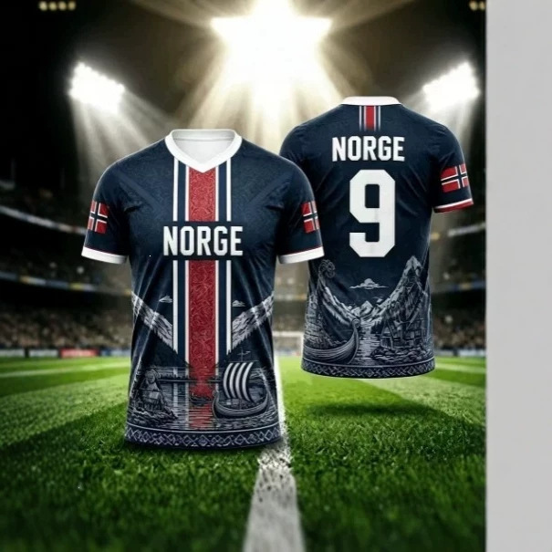 Norwegian Summer Men's Short-Sleeve T-Shirt with Nordic Viking Ship Print, Football T-Shirt for Casual Sports and Training Norwegian Summer Men's Short-Sleeve T-Shirt with Nordic Viking Ship Print, Football T-Shirt for Casual Sports and Training