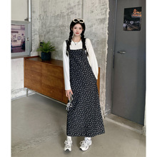 学院风牛仔背带裙碎花连衣裙女秋2025新款韩系休闲减龄遮肉A字裙