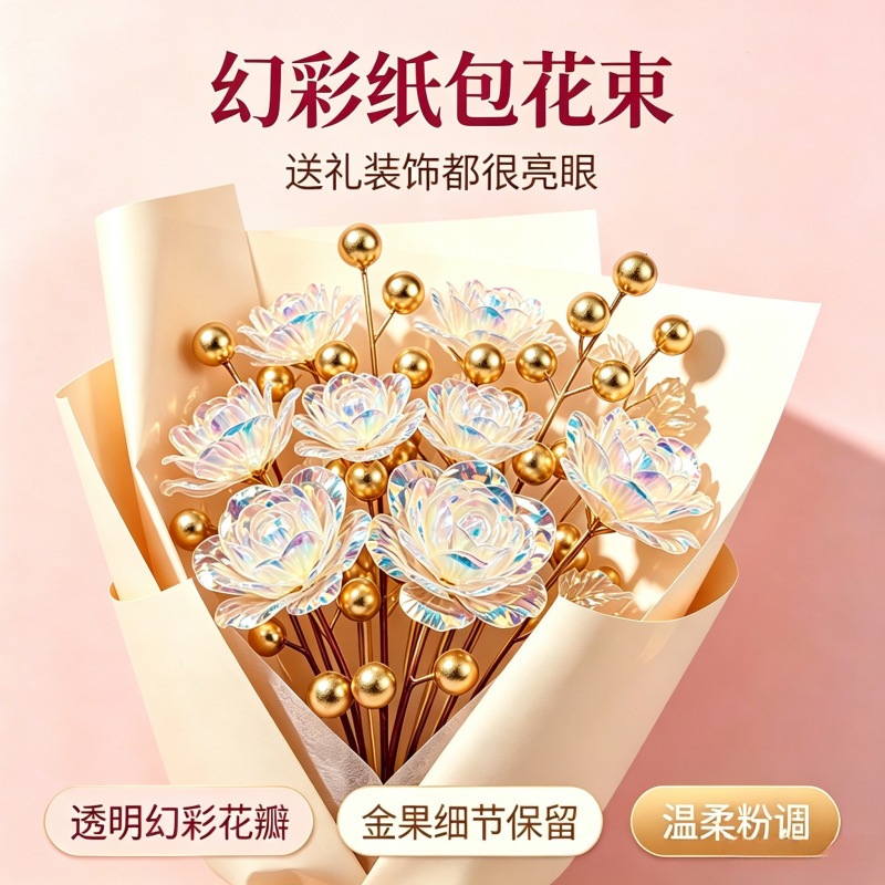 跨境代发 金箔花束生日礼物送女朋友成品礼盒送老婆情人节玫瑰花