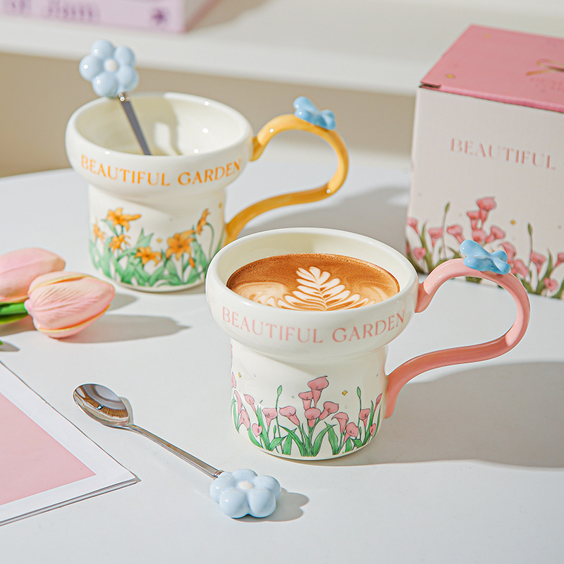 Taza de cerámica floral clásica taza de agua casera taza de desayuno taza de café de chicas taza de menú de la tarde regalo