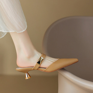 Baotou Half Slippers Women's Thin Heel Outer Wear 2023 Summer New Pointed Mueller Shoes High Heel All-match Sandals